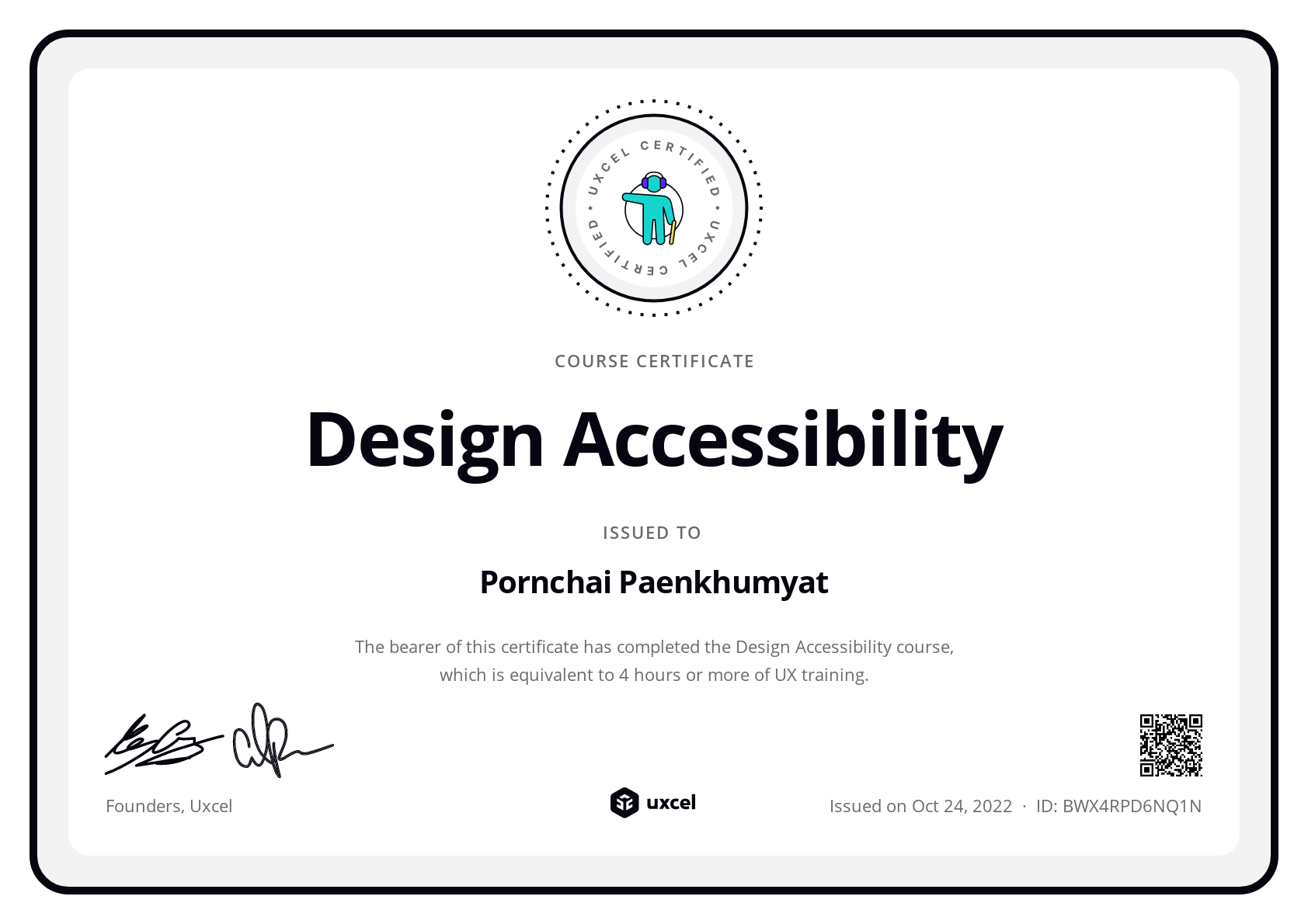 Pornchai Paenkhumyat's certificate